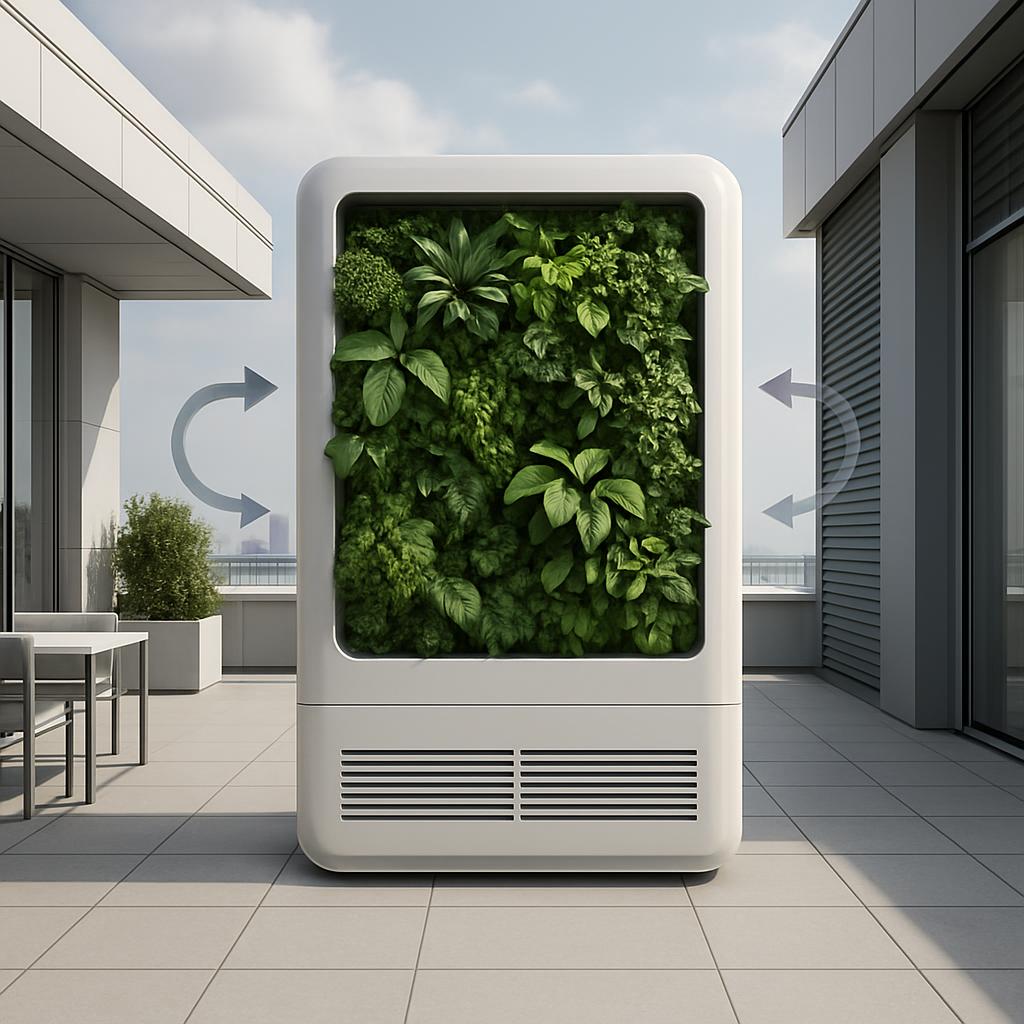 An artist's rendering of a cutting-edge vertical garden, possibly a residential deposit, meets key operational safety stan...